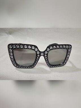 Crystal-Embellished Black Square Sunglasses